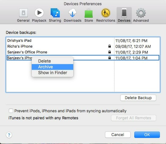Archive iPhone Backup