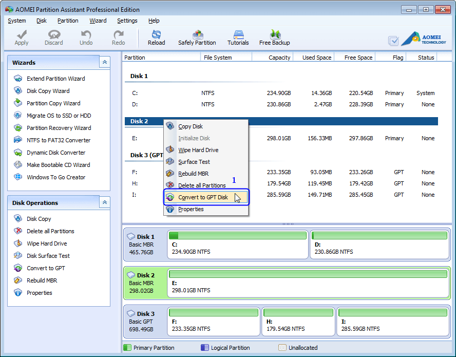 Convert Partition Table in AOMEI Partition Assistant Professional Edition